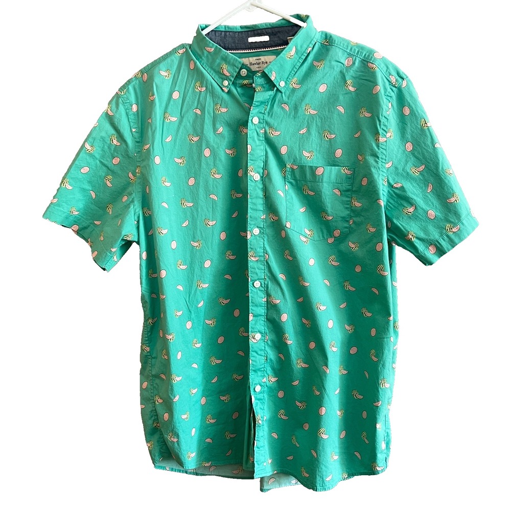 Hawker Rye Men's Green Watermelon Print‎ Short Sleeve Button Down Shirt Size XL